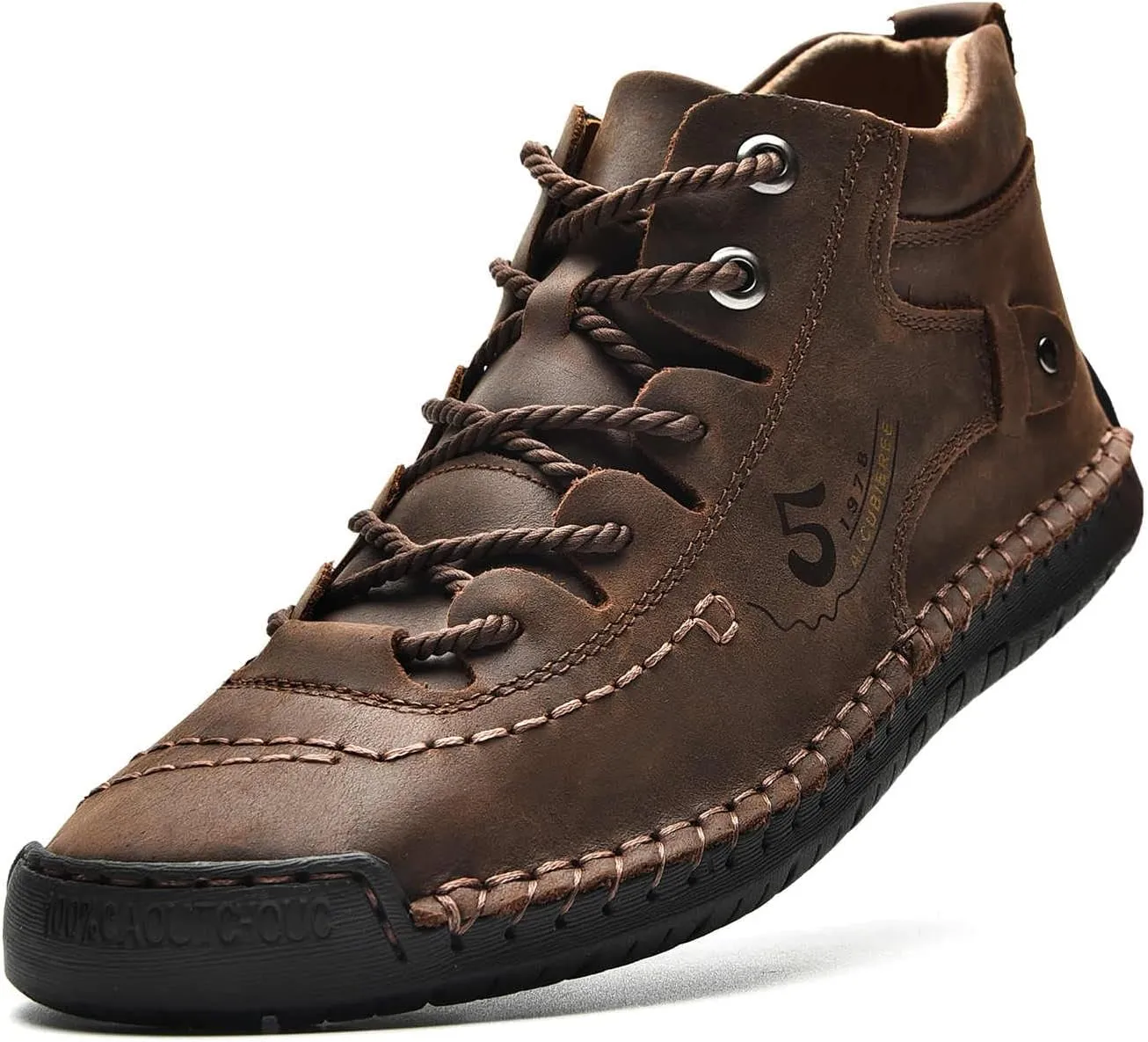 alcubieree Mens Casual Leather Shoes Ankle Chukka Boots Slip On Lightweight Loafers Mid top Walking Driving Shoes for Male