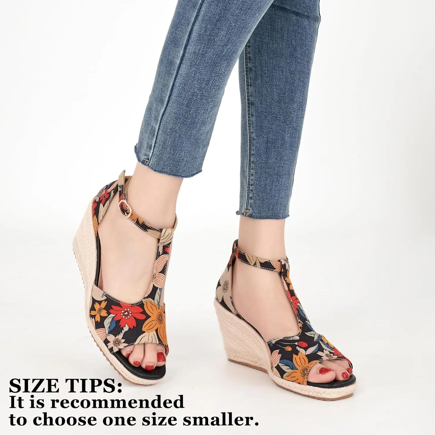 Alicegana Womens Wedge Sandals Platform - Comfortable Summer Dressy Sandal Open Square Toe Shoes Casual Non Slip Heels
