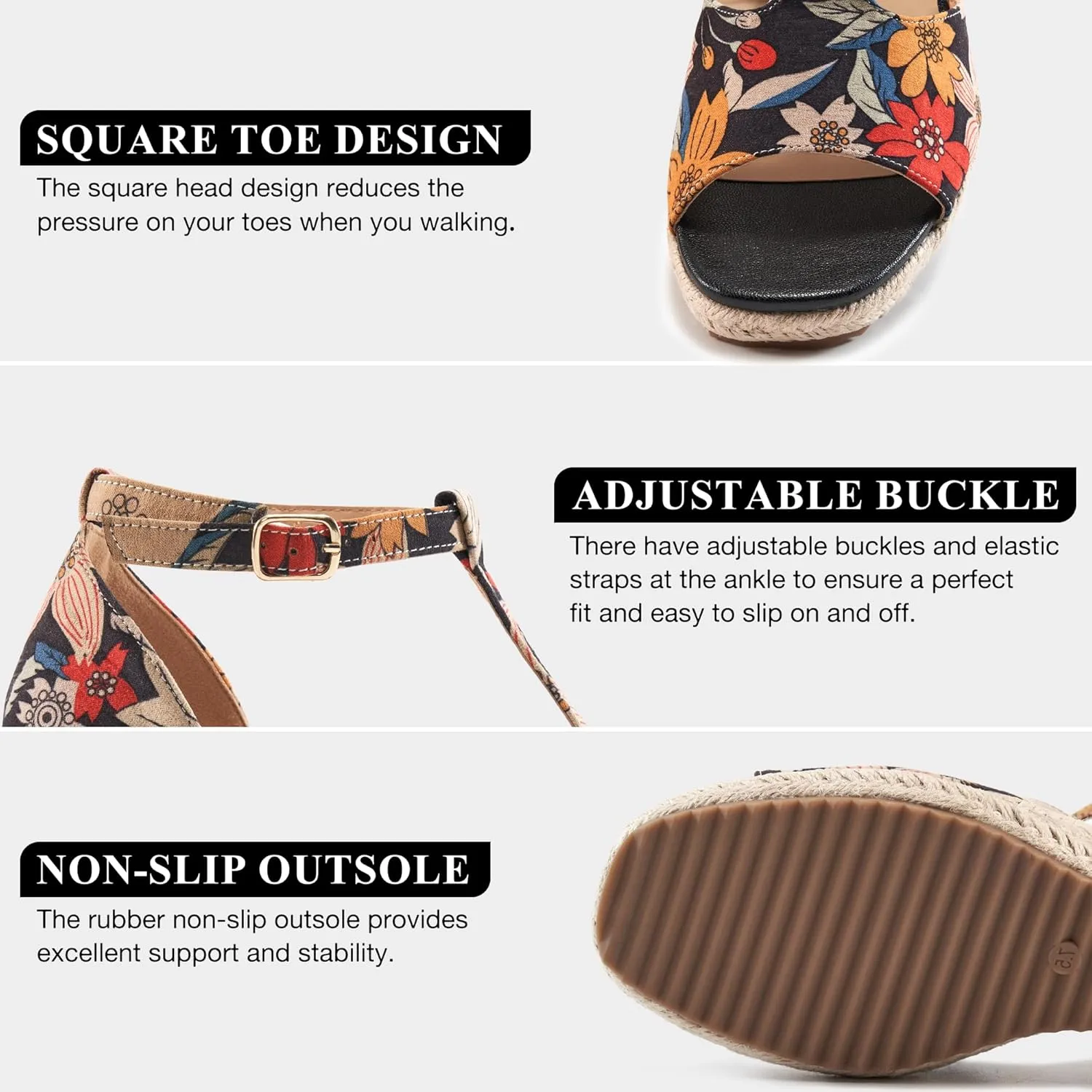 Alicegana Womens Wedge Sandals Platform - Comfortable Summer Dressy Sandal Open Square Toe Shoes Casual Non Slip Heels