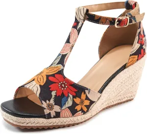Alicegana Womens Wedge Sandals Platform - Comfortable Summer Dressy Sandal Open Square Toe Shoes Casual Non Slip Heels