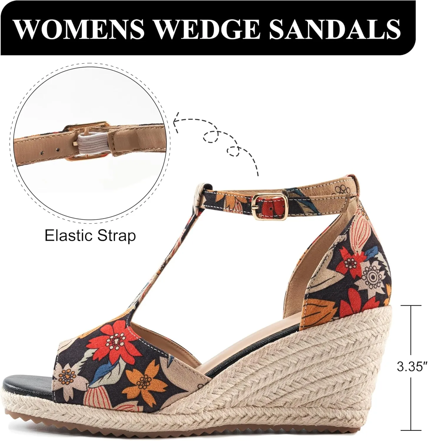 Alicegana Womens Wedge Sandals Platform - Comfortable Summer Dressy Sandal Open Square Toe Shoes Casual Non Slip Heels