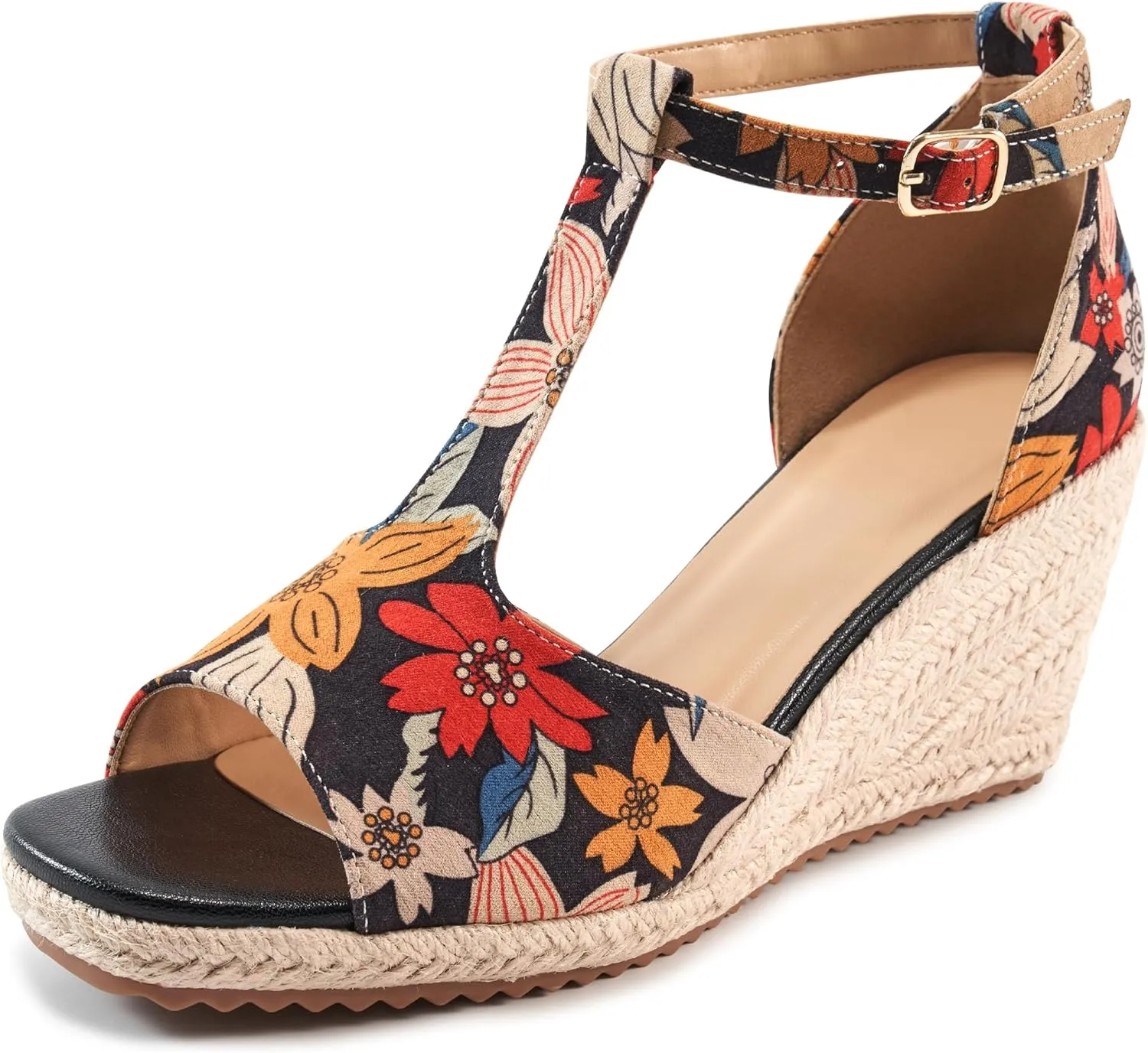 Alicegana Womens Wedge Sandals Platform - Comfortable Summer Dressy Sandal Open Square Toe Shoes Casual Non Slip Heels