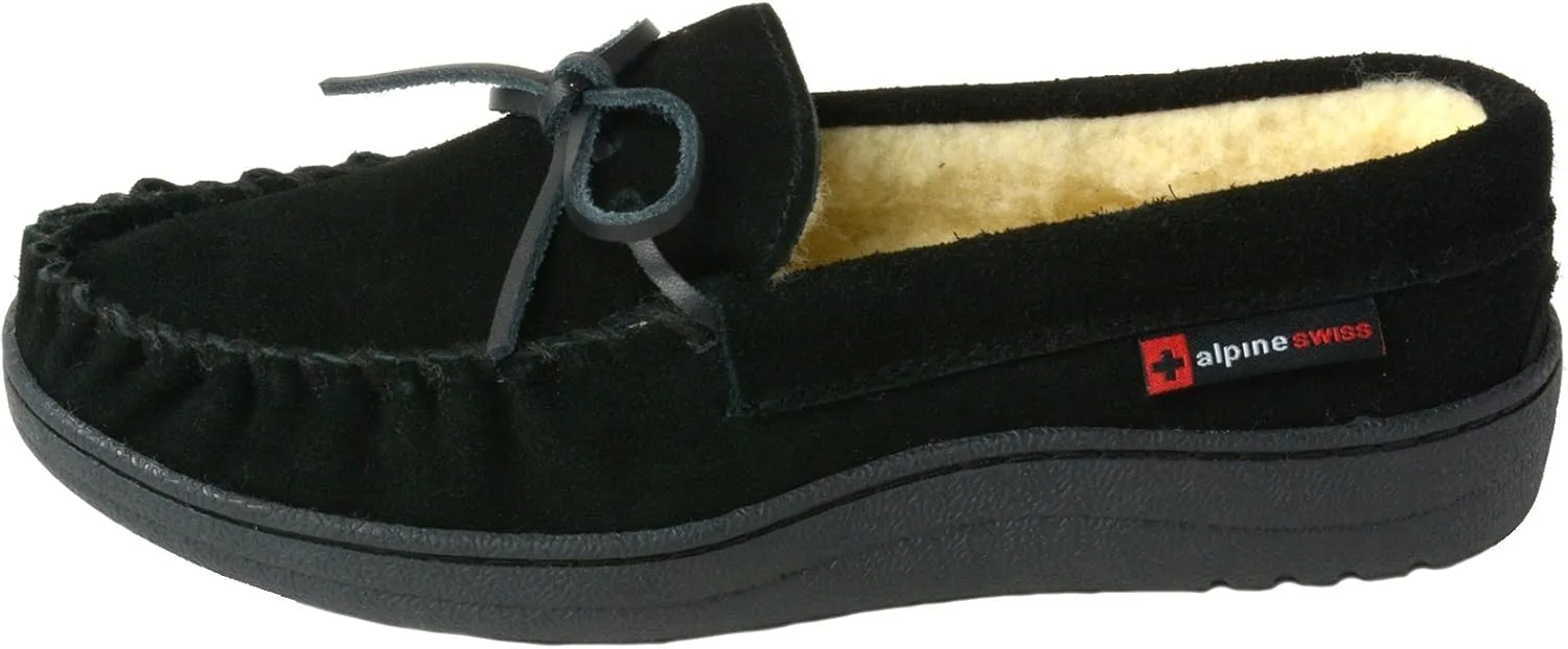 Alpine Swiss Sabine Womens Genuine Suede Shearling Slip On Moccasin Slippers