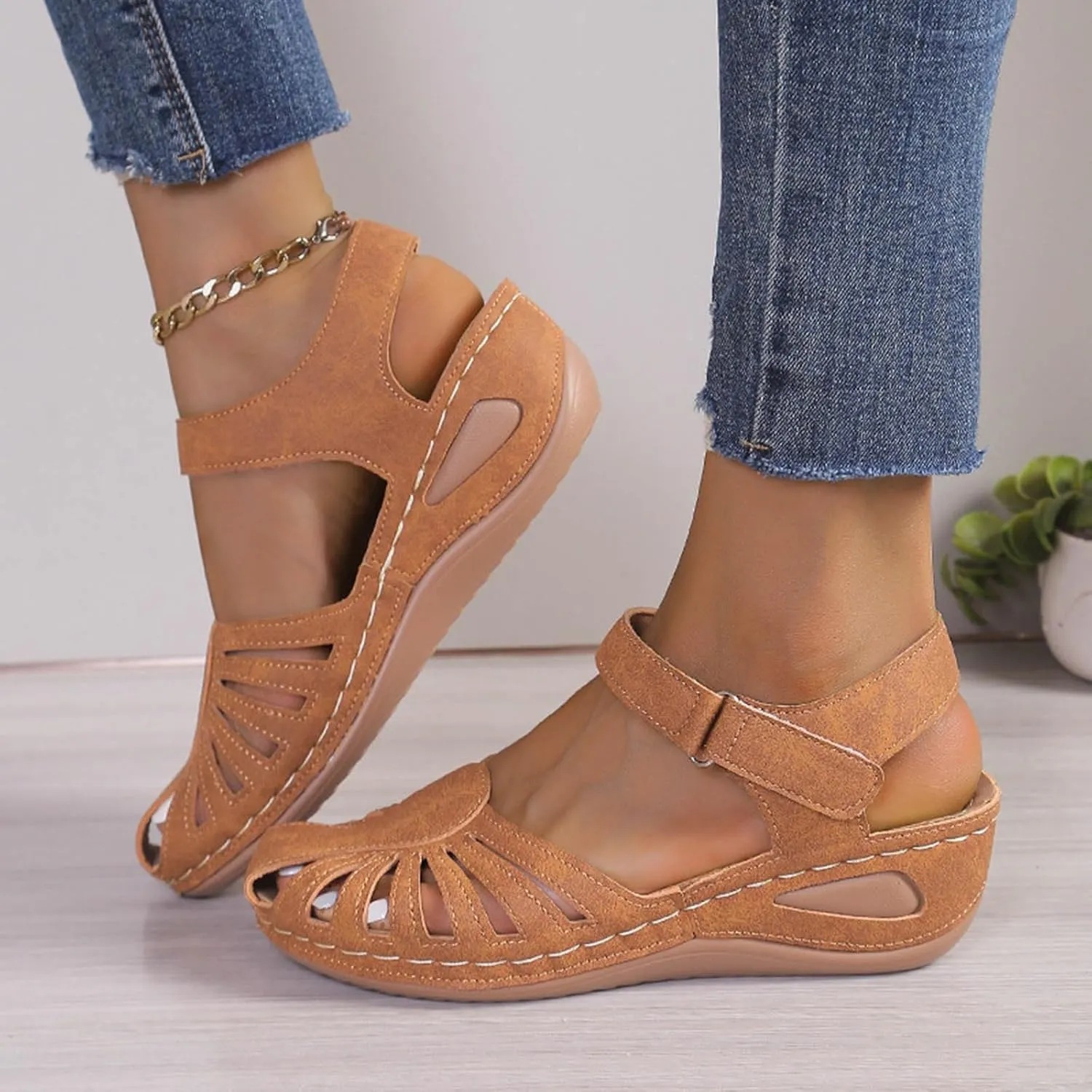 AMDBEL Orthopedic Sandals for Women,Sandals for Women Dressy Summer Closed Toe Breathable Sandals with Arch Support Shoes