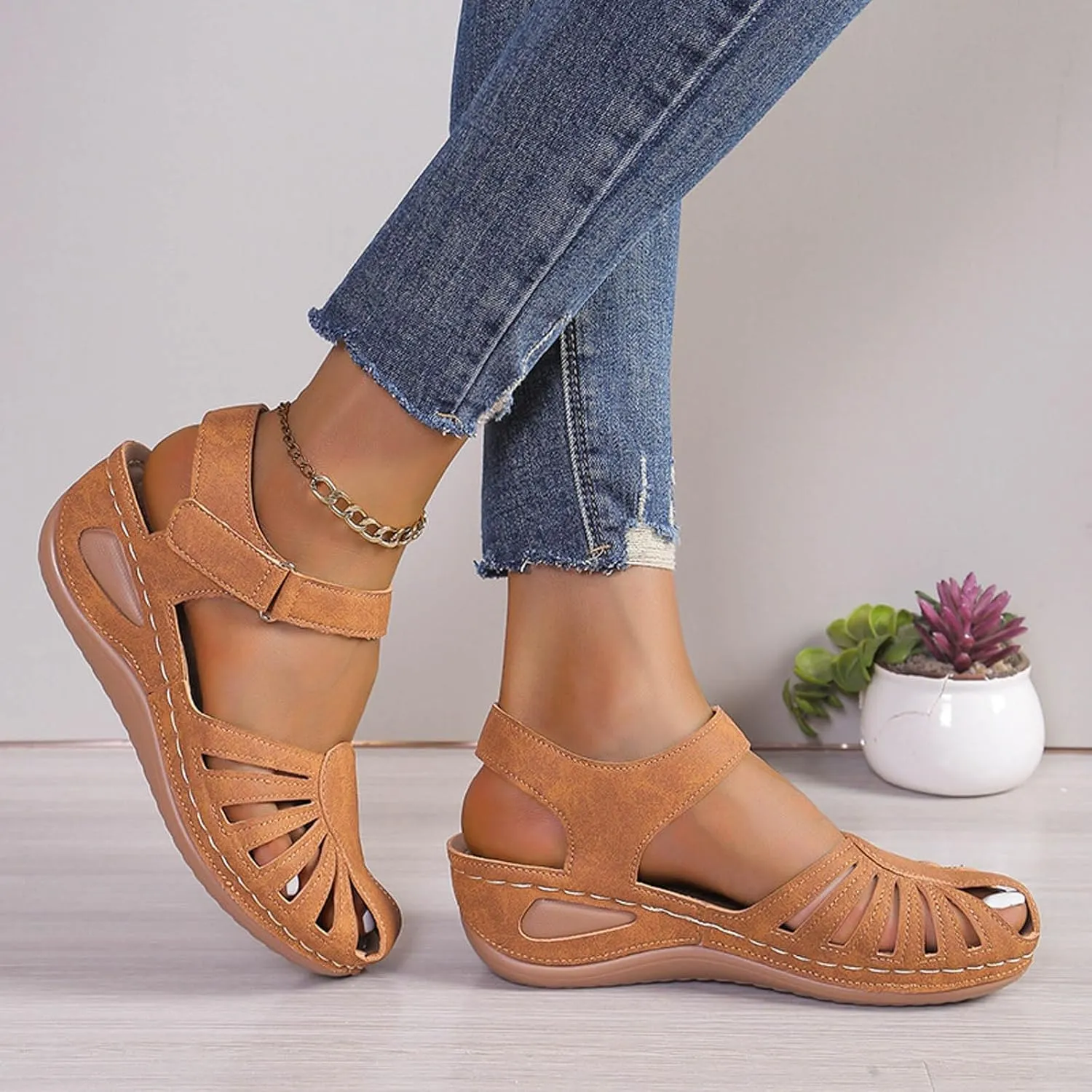 AMDBEL Orthopedic Sandals for Women,Sandals for Women Dressy Summer Closed Toe Breathable Sandals with Arch Support Shoes