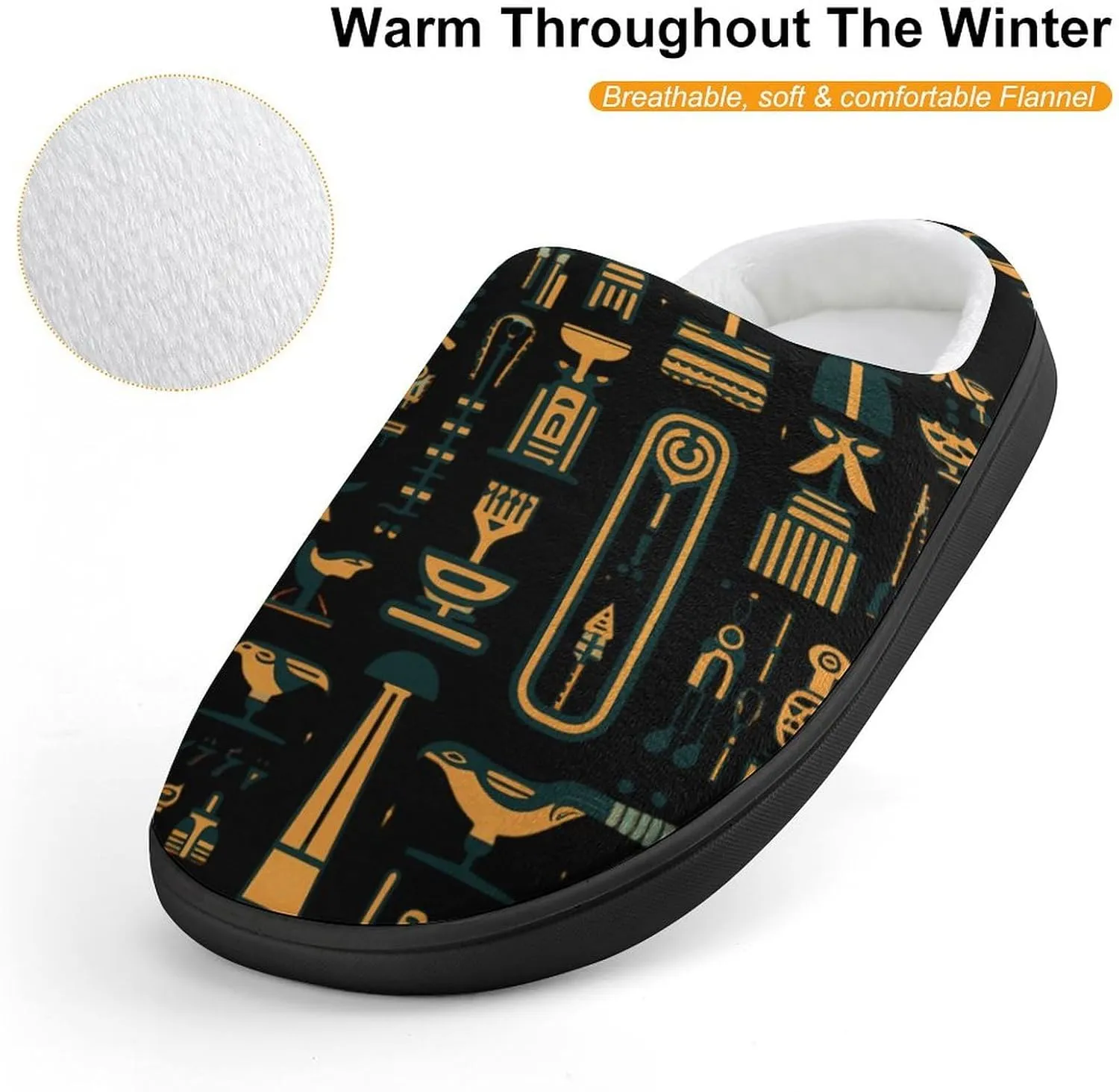 Ancient Egyptian Hieroglyph Print Kids Slippers for Girls Boys Winter Warm Plush Slip On House Slippers for Indoor Outdoor