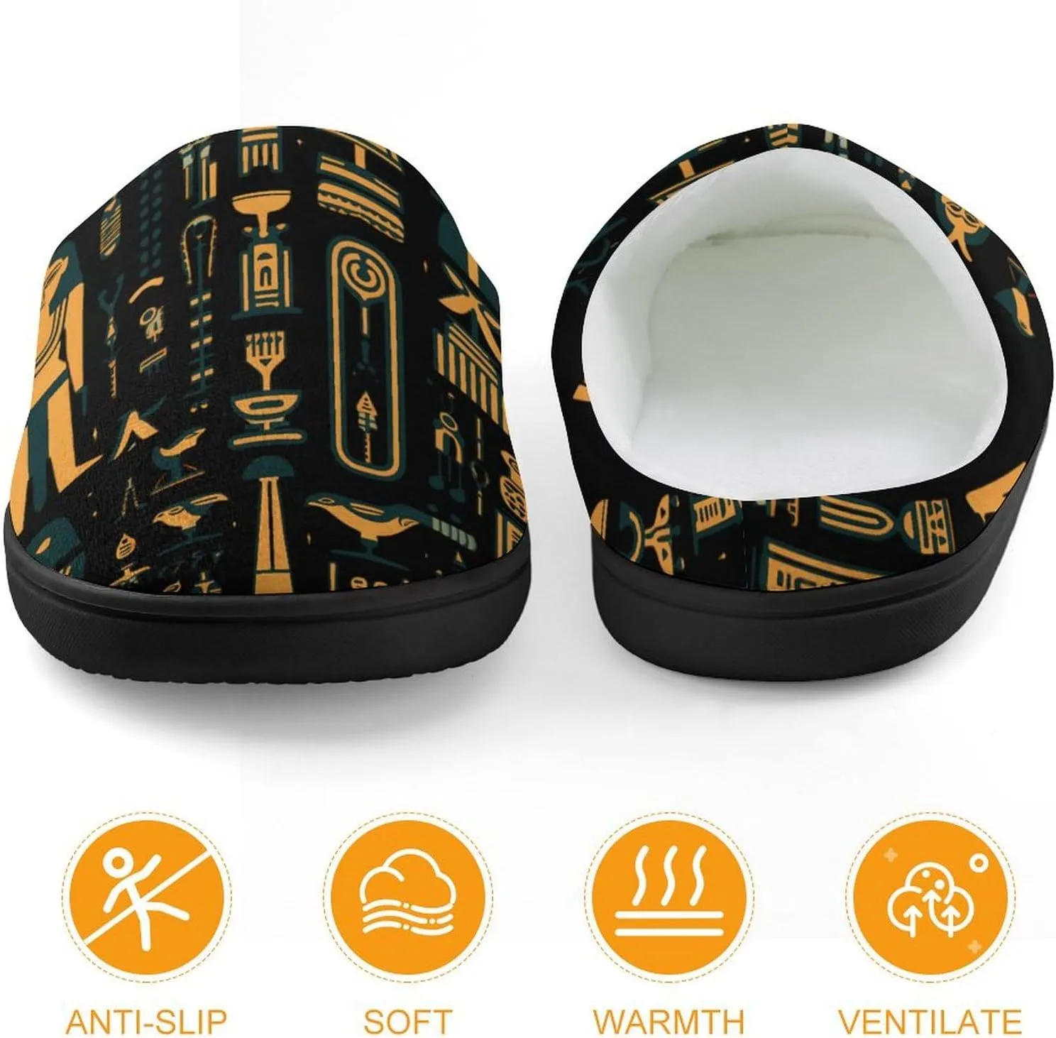 Ancient Egyptian Hieroglyph Print Kids Slippers for Girls Boys Winter Warm Plush Slip On House Slippers for Indoor Outdoor