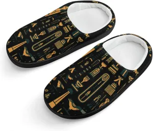 Ancient Egyptian Hieroglyph Print Kids Slippers for Girls Boys Winter Warm Plush Slip On House Slippers for Indoor Outdoor