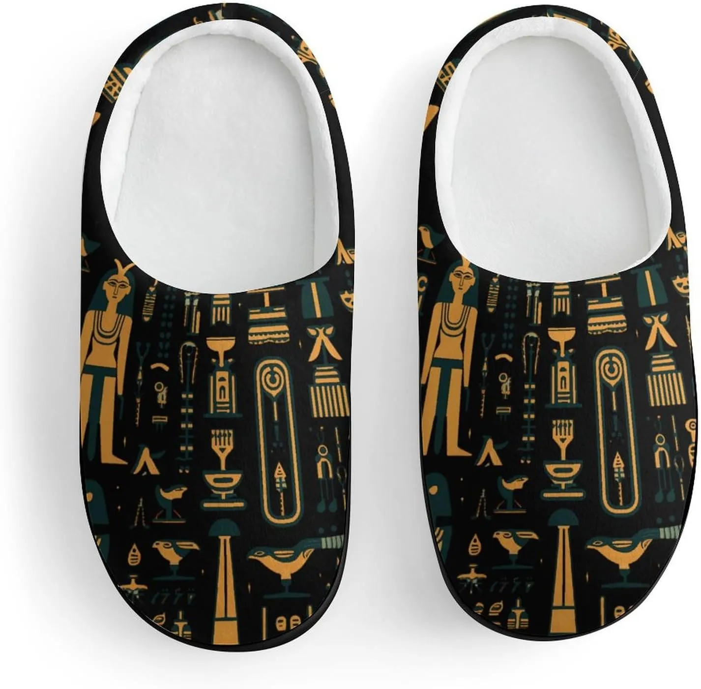 Ancient Egyptian Hieroglyph Print Kids Slippers for Girls Boys Winter Warm Plush Slip On House Slippers for Indoor Outdoor