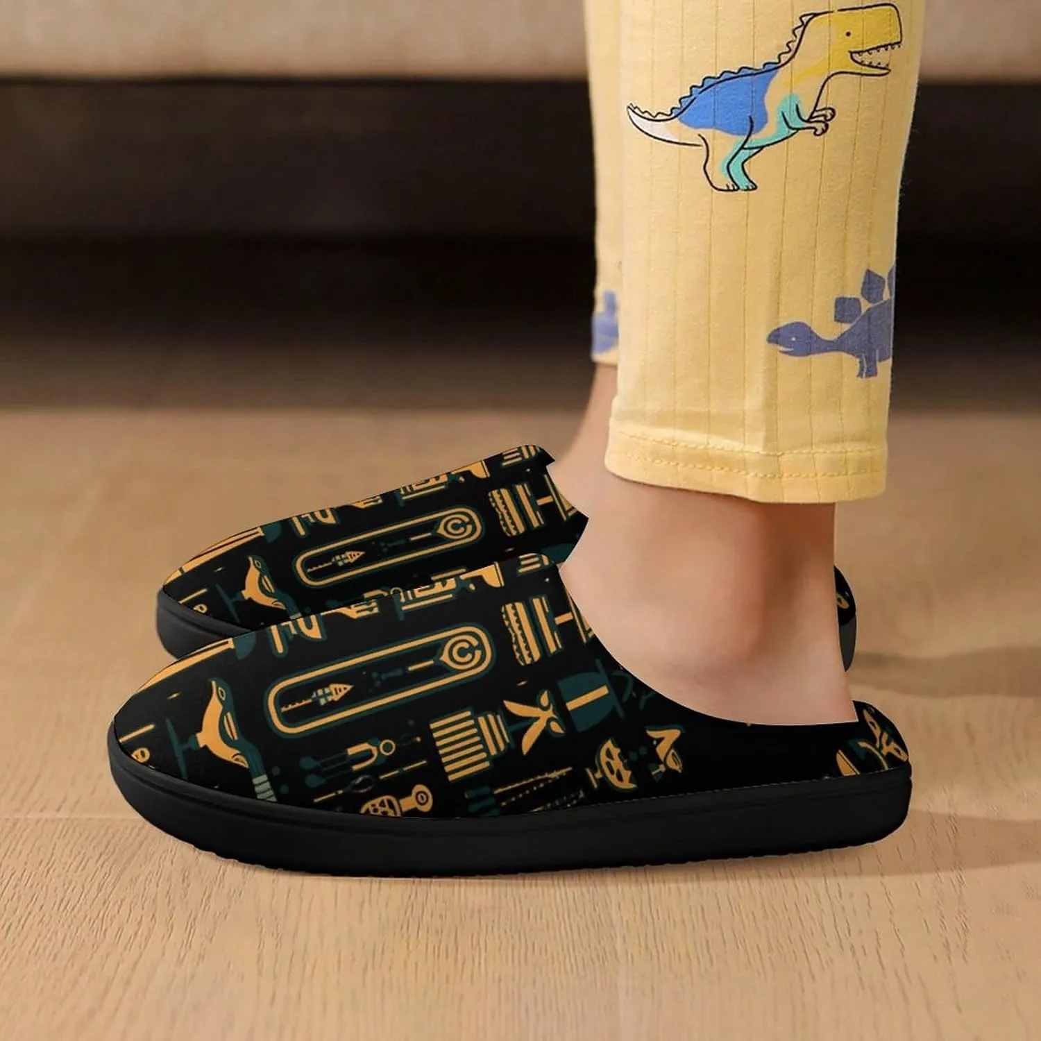 Ancient Egyptian Hieroglyph Print Kids Slippers for Girls Boys Winter Warm Plush Slip On House Slippers for Indoor Outdoor