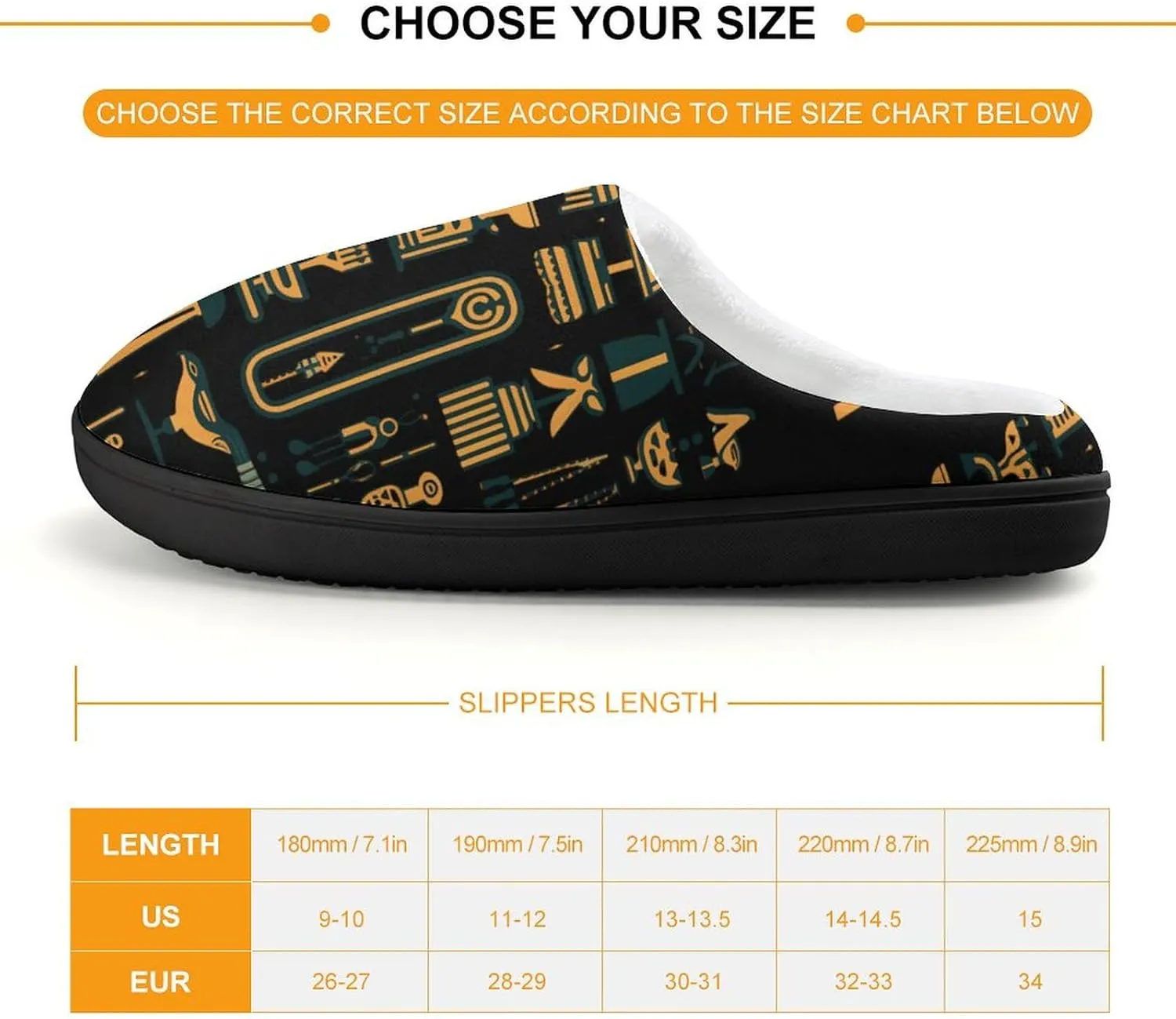 Ancient Egyptian Hieroglyph Print Kids Slippers for Girls Boys Winter Warm Plush Slip On House Slippers for Indoor Outdoor
