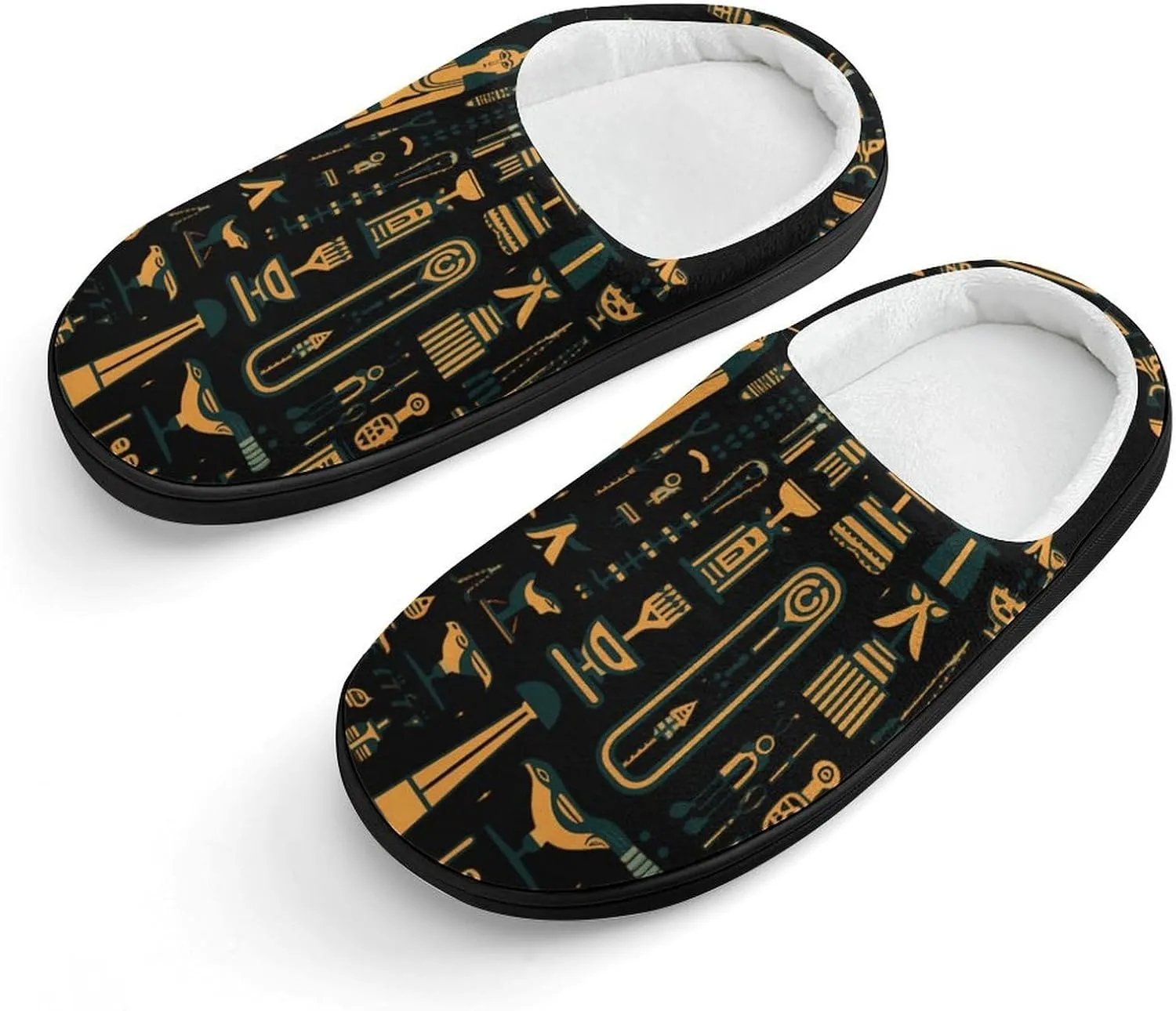 Ancient Egyptian Hieroglyph Print Kids Slippers for Girls Boys Winter Warm Plush Slip On House Slippers for Indoor Outdoor