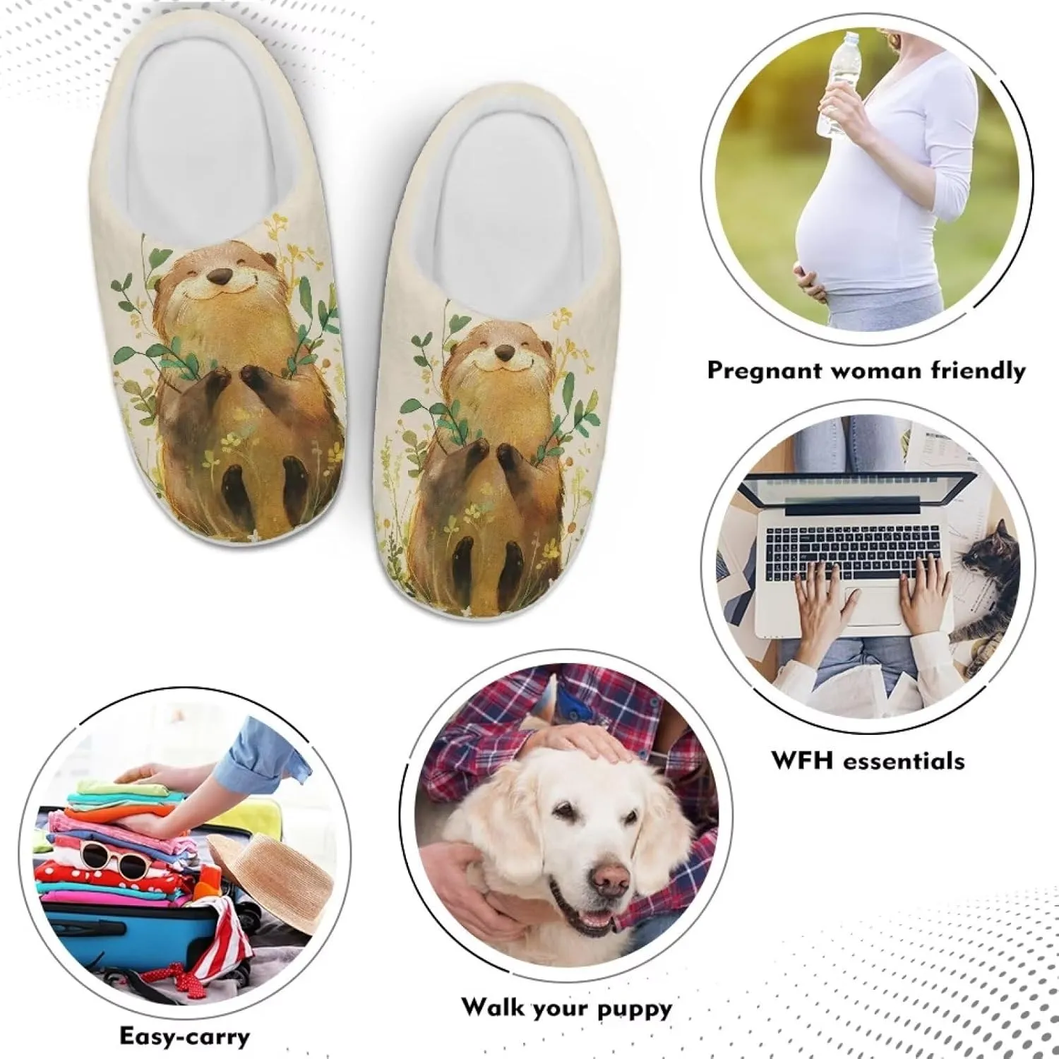 Animal Print Plush Slipper for Women Warm Furry Indoor Slipper Winter Cozy Cotton Flannel Non-Slip for House Outdoor Ladies Slipper US 4-12