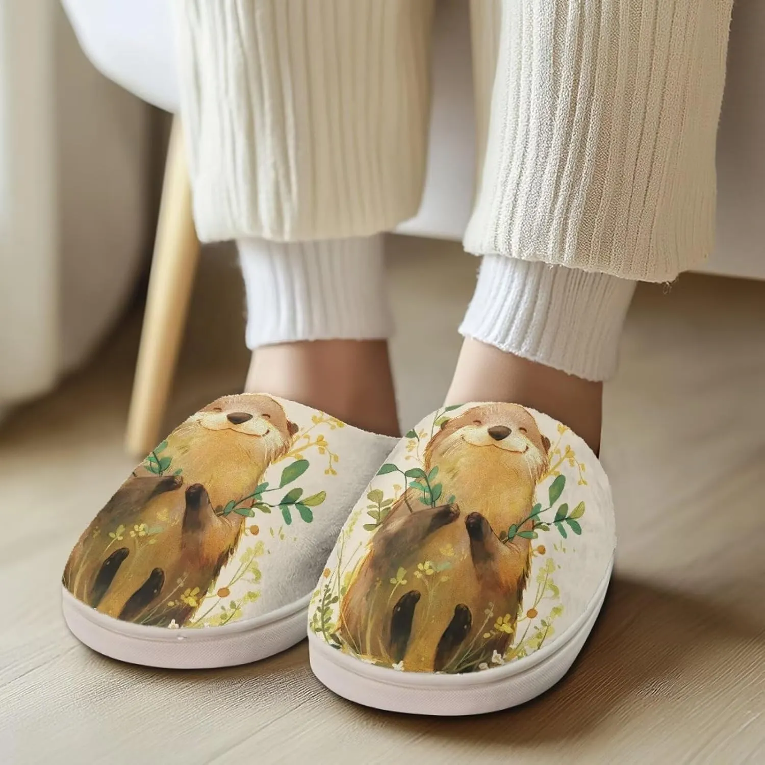 Animal Print Plush Slipper for Women Warm Furry Indoor Slipper Winter Cozy Cotton Flannel Non-Slip for House Outdoor Ladies Slipper US 4-12