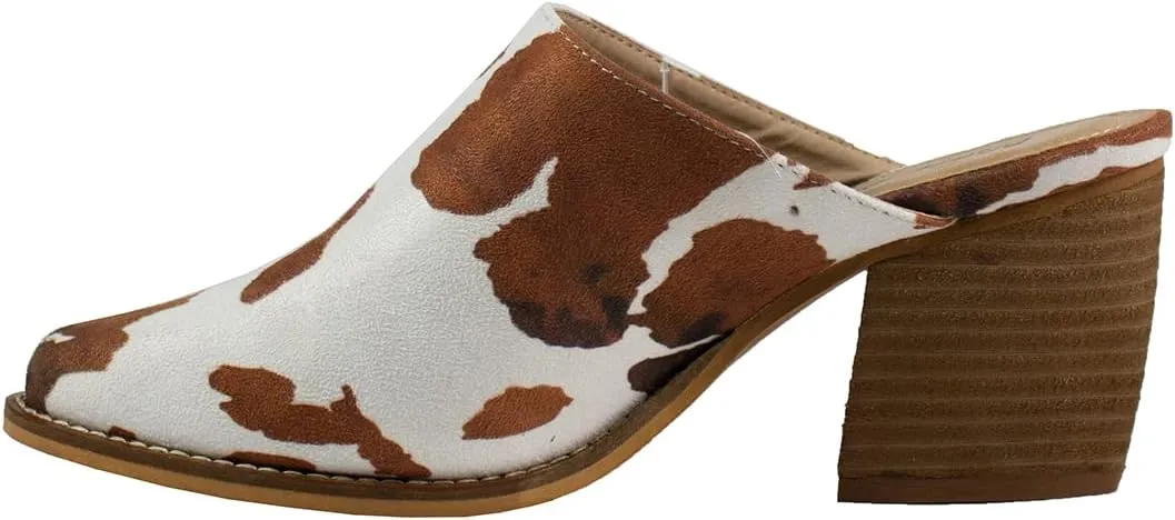 ARiderGirl Womens Sissy Stacked Heel Snake and Cow Print Pointed Toe Slip-on Mule