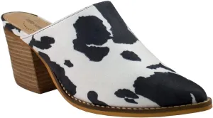 ARiderGirl Womens Sissy Stacked Heel Snake and Cow Print Pointed Toe Slip-on Mule