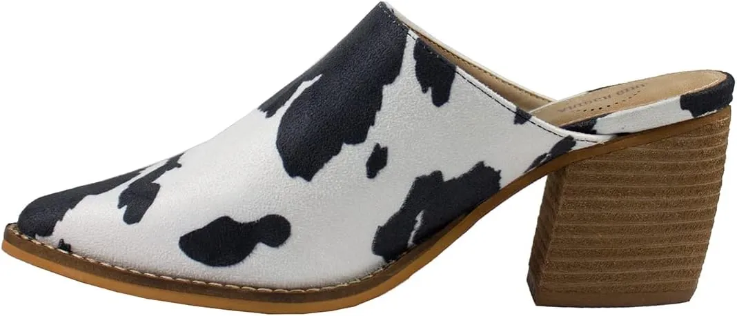 ARiderGirl Womens Sissy Stacked Heel Snake and Cow Print Pointed Toe Slip-on Mule