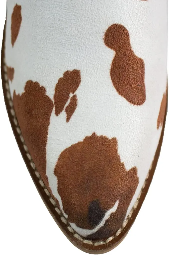 ARiderGirl Womens Sissy Stacked Heel Snake and Cow Print Pointed Toe Slip-on Mule