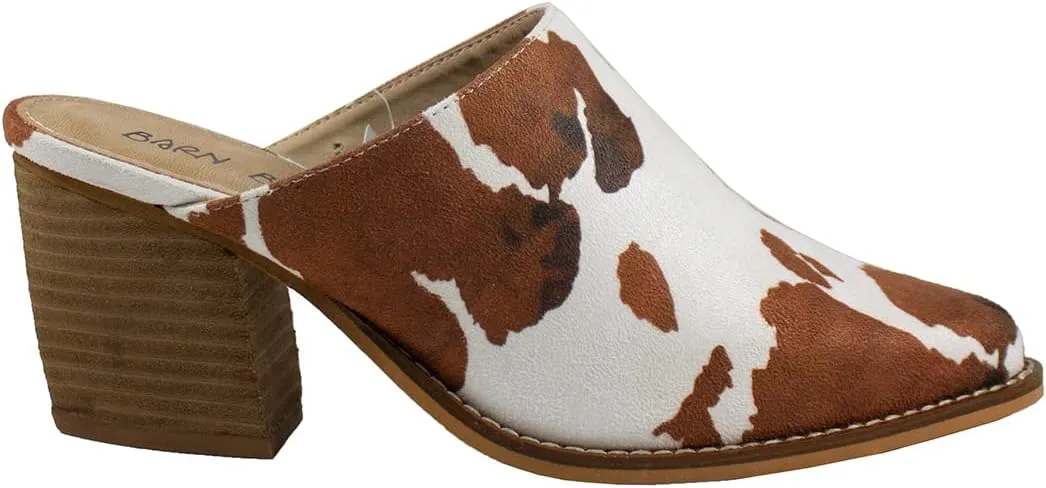 ARiderGirl Womens Sissy Stacked Heel Snake and Cow Print Pointed Toe Slip-on Mule