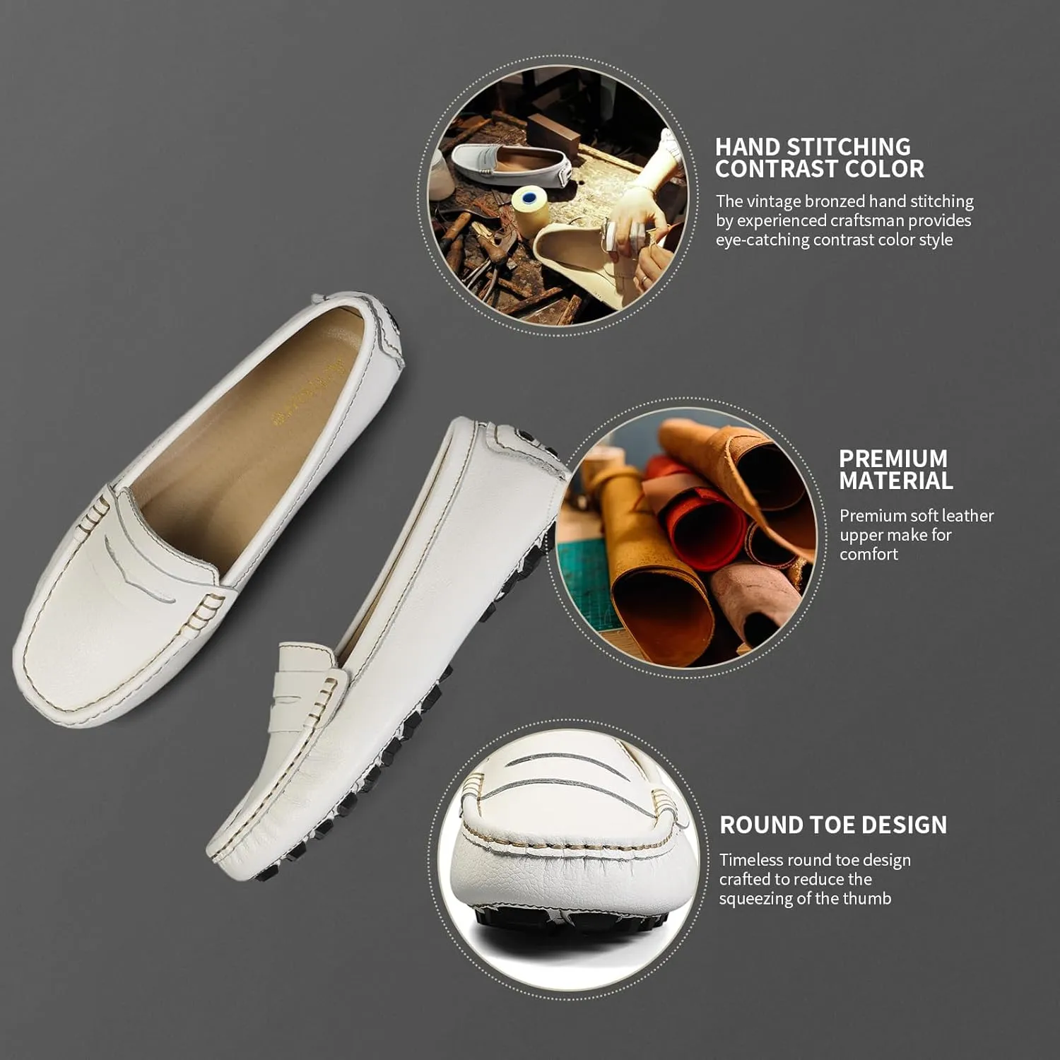 Artisure Women's Classic Comfort Leather Penny Loafers Casual Slip-Ons Lightweight Walking Flats Driving Mocs Boat Shoes