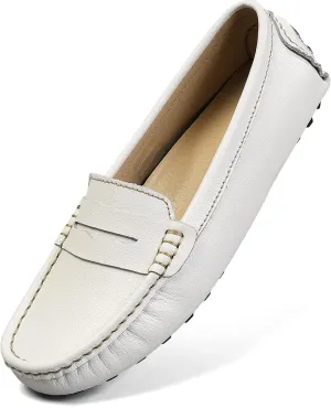 Artisure Women's Classic Comfort Leather Penny Loafers Casual Slip-Ons Lightweight Walking Flats Driving Mocs Boat Shoes