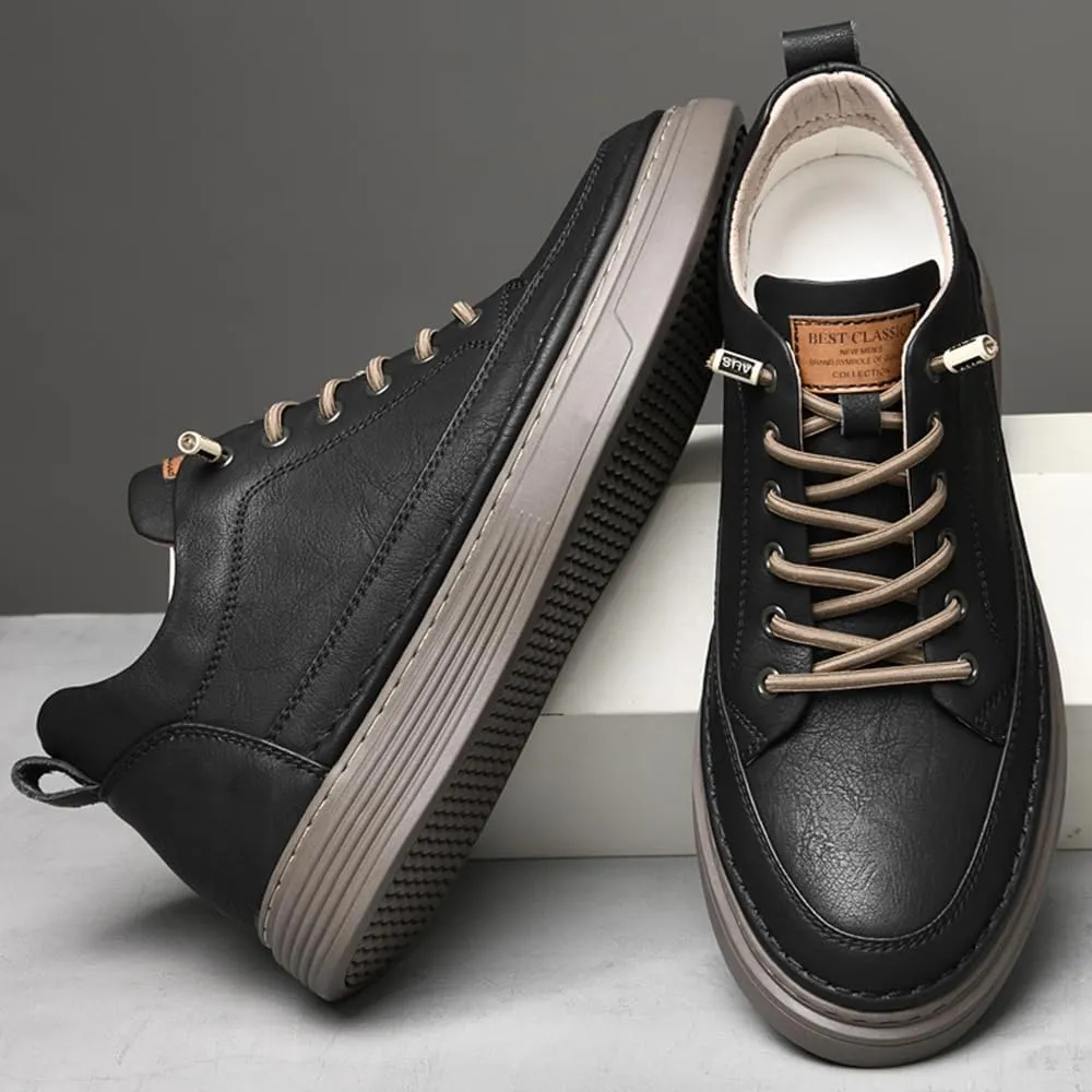 Asifn Men's Casual Shoes Invisible Height Increasing Leather Elevator Lace Up Sneakers Fashion Breathable Comfortable Lightweight