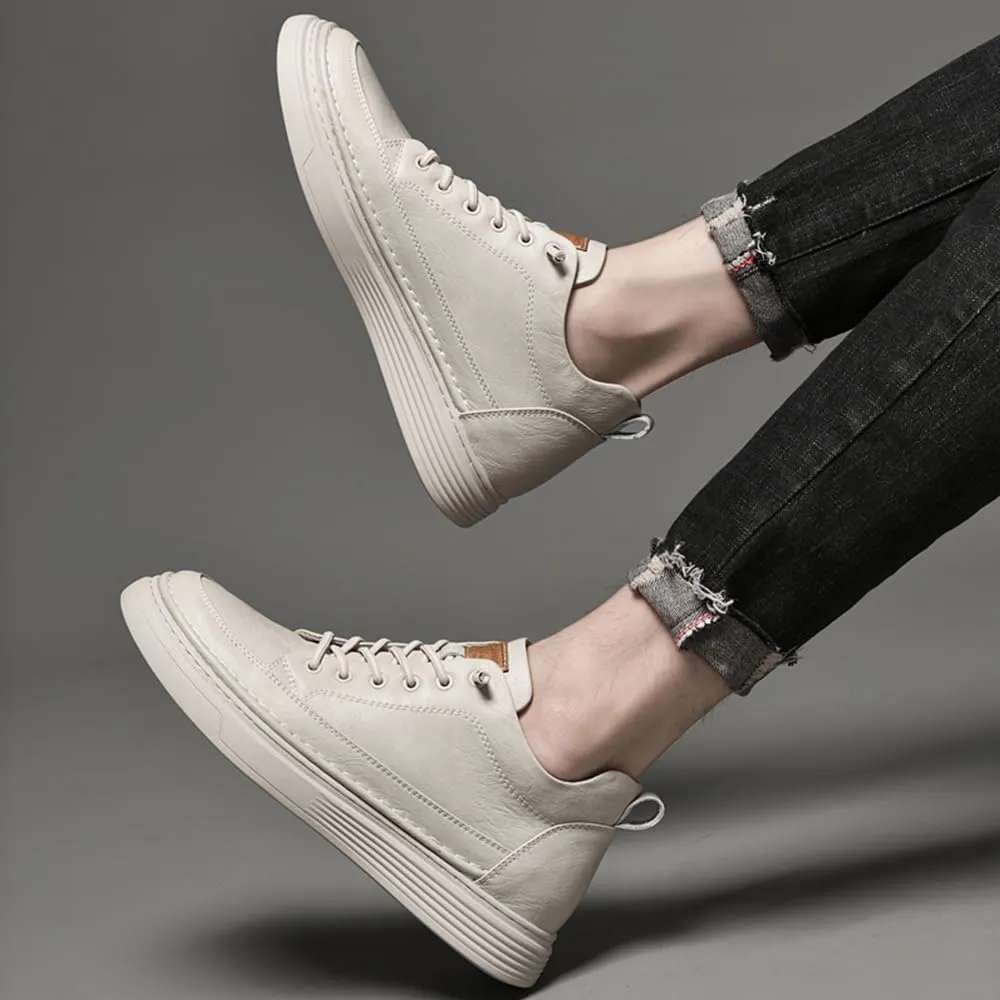 Asifn Men's Casual Shoes Invisible Height Increasing Leather Elevator Lace Up Sneakers Fashion Breathable Comfortable Lightweight