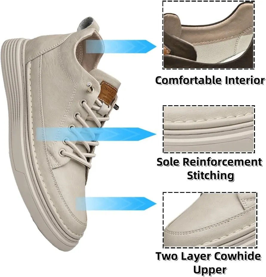 Asifn Men's Casual Shoes Invisible Height Increasing Leather Elevator Lace Up Sneakers Fashion Breathable Comfortable Lightweight