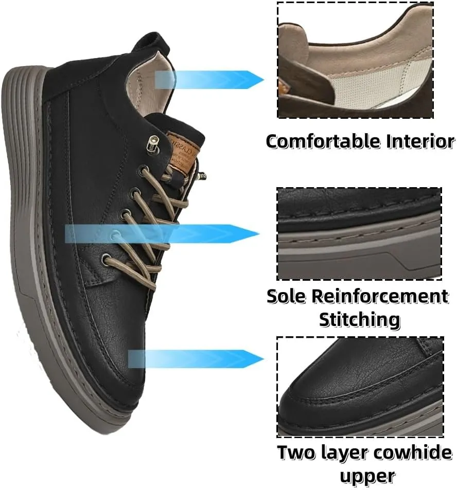 Asifn Men's Casual Shoes Invisible Height Increasing Leather Elevator Lace Up Sneakers Fashion Breathable Comfortable Lightweight