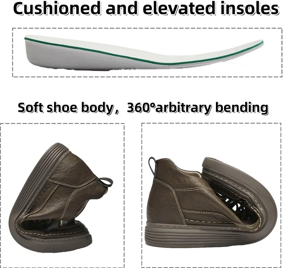 Asifn Men's Casual Shoes Invisible Height Increasing Leather Elevator Lace Up Sneakers Fashion Breathable Comfortable Lightweight