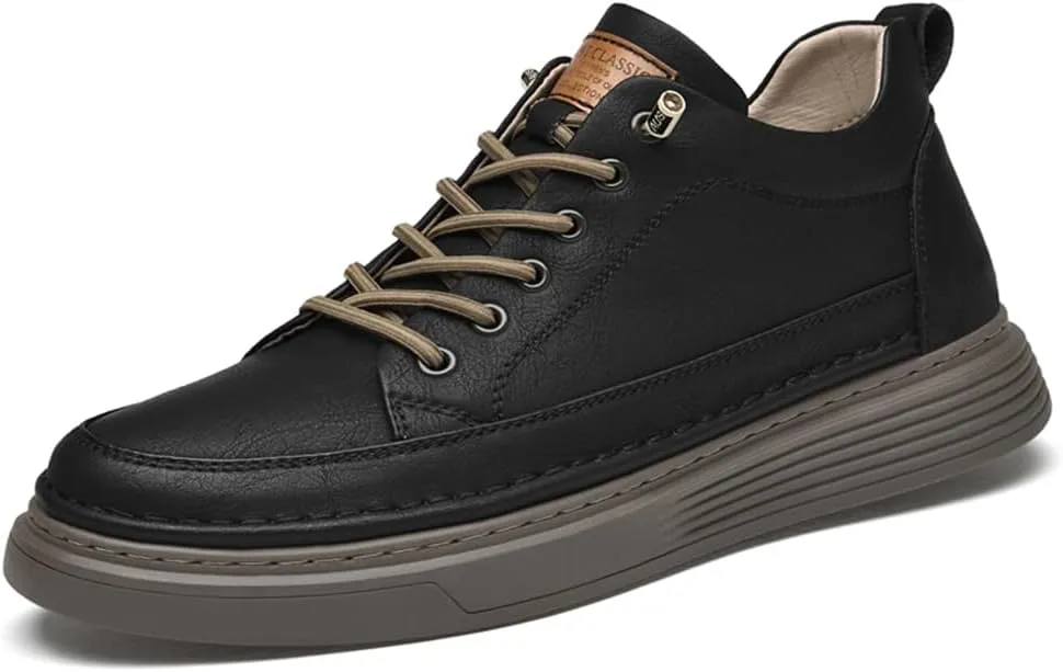 Asifn Men's Casual Shoes Invisible Height Increasing Leather Elevator Lace Up Sneakers Fashion Breathable Comfortable Lightweight