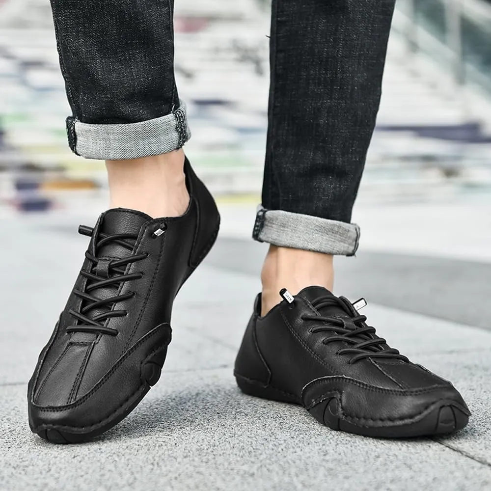 Asifn Men's Slip on Loafers Breathable Leather Shoes Fashion Lace up Casual Lightweight Sneakers Rubber