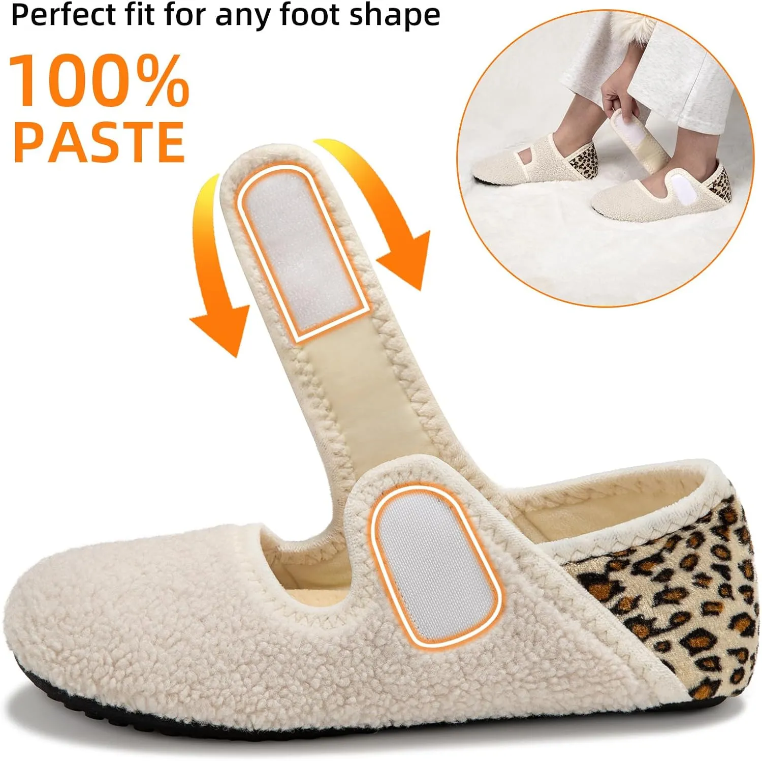 ATHMILE House Slippers for Women Men Indoor Barefoot Socks Wide Diabetic Shoes Adjustable House Slippers for Home Travel