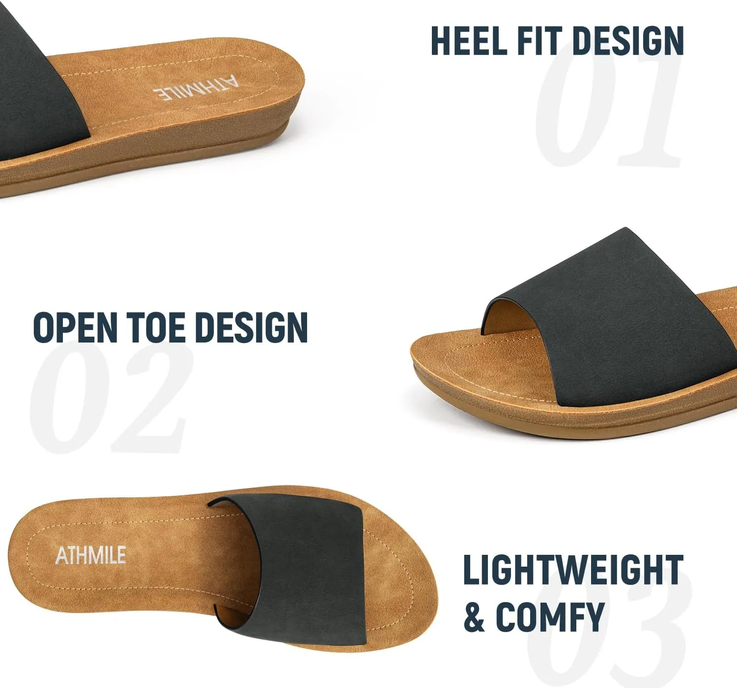 ATHMILE Women's Flats Banded Sandals with Non Slip On Summer Beach Dress Shoes