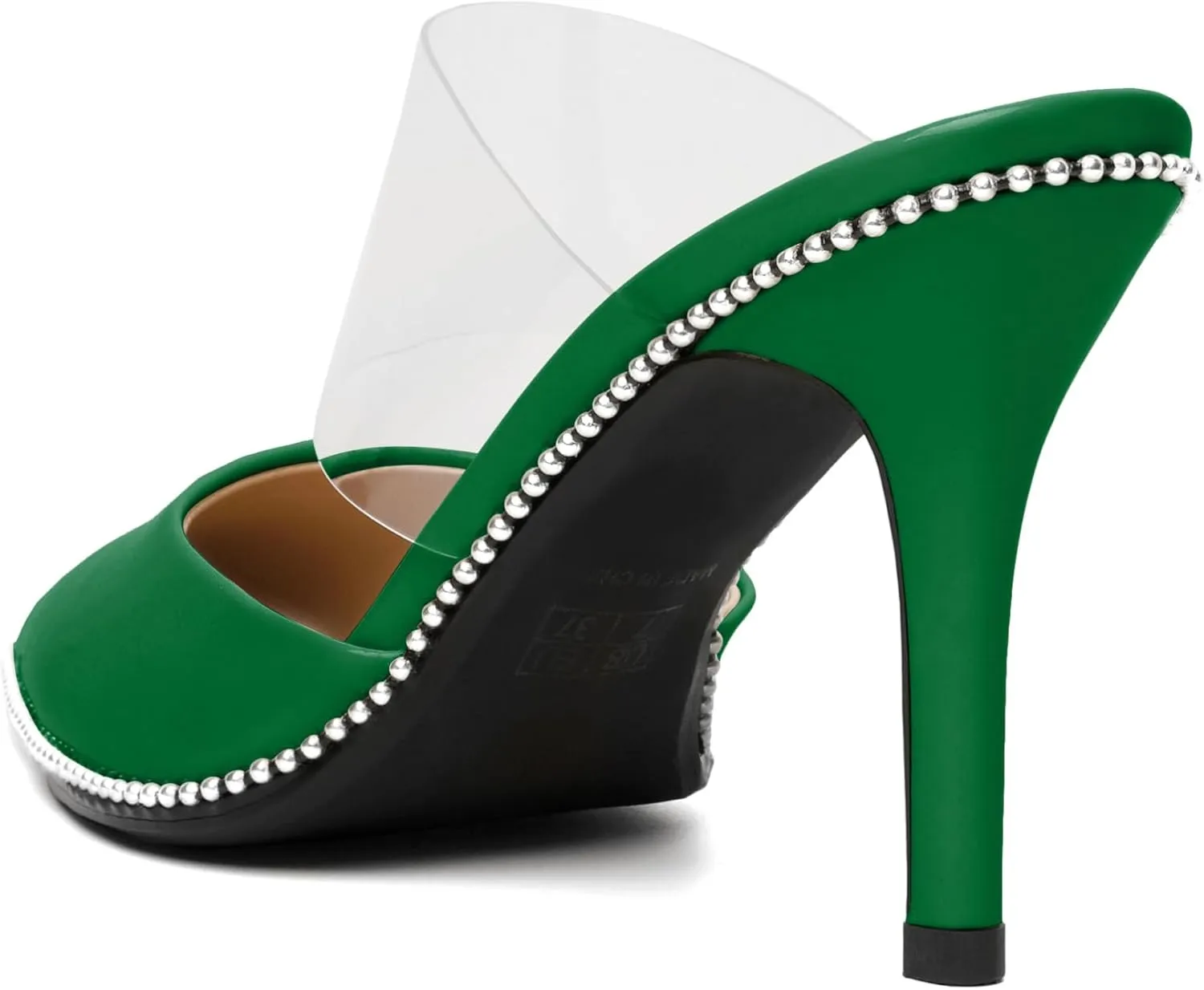 AUMOTED Women Stilettos High Heels Beaded Pumps Closed Pointed Toe Shoes Slip On 3.5 Inch Heeled Mules with PVC Official Business Shoes US Size 5-13
