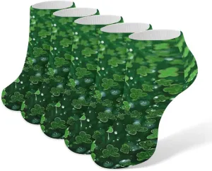 Background St Patrick's Day Glitter Ankle Socks for Men & Women, 5 Pairs Breathable Soft Low Cut Socks, Stretch Sweat Wicking Sox