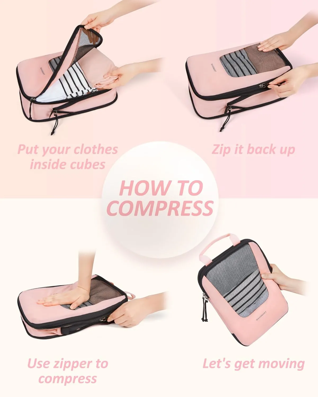 BAGSMART Compression Packing Cubes for Travel, 6 Set/4 Set Packing Cubes for Suitcases, Compression Suitcase Organizer Bags Set for Travel Essentials, Lightweight Packing Organizers