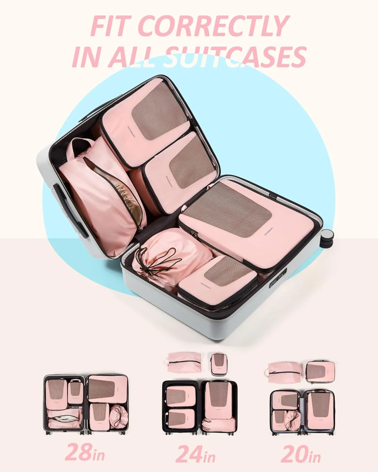 BAGSMART Compression Packing Cubes for Travel, 6 Set/4 Set Packing Cubes for Suitcases, Compression Suitcase Organizer Bags Set for Travel Essentials, Lightweight Packing Organizers
