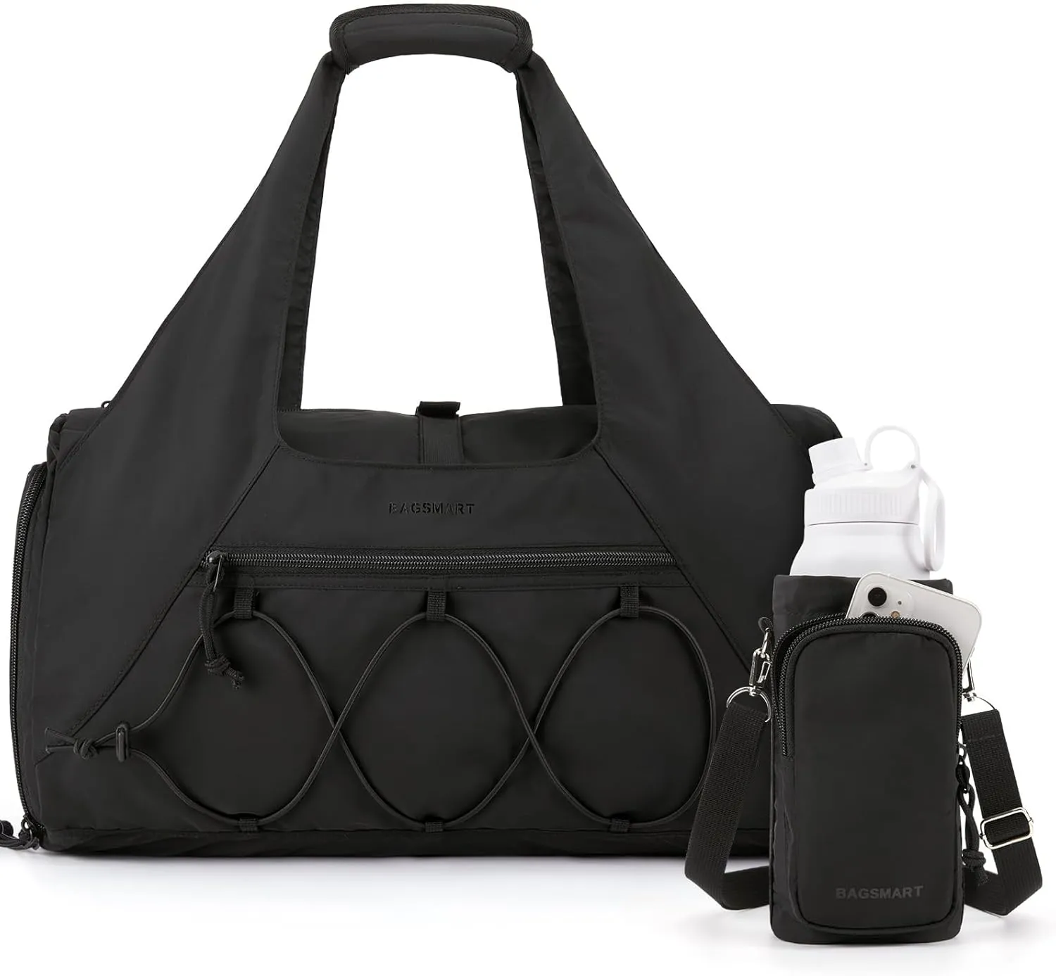 BAGSMART Gym Bag for Women, Lightweight Duffel with Shoe Compartment, Weekender with Wet Pocket, Workout Yoga Tote, Black