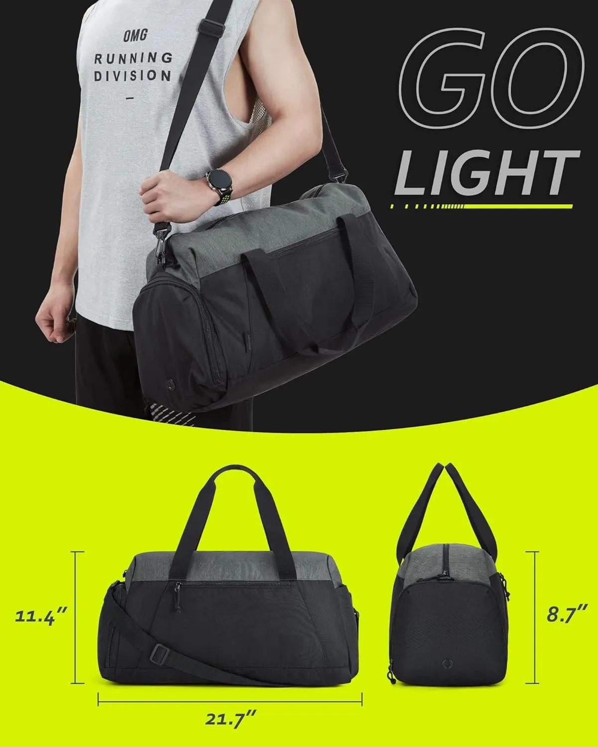BAGSMART Gym Bags for Men Women, Foldable Travel Duffle Bag, Lightweight Weekender Duffel Bag With Shoe Compartment, Water Resistant Workout Duffle Sports Bag for Travel Yoga, Black