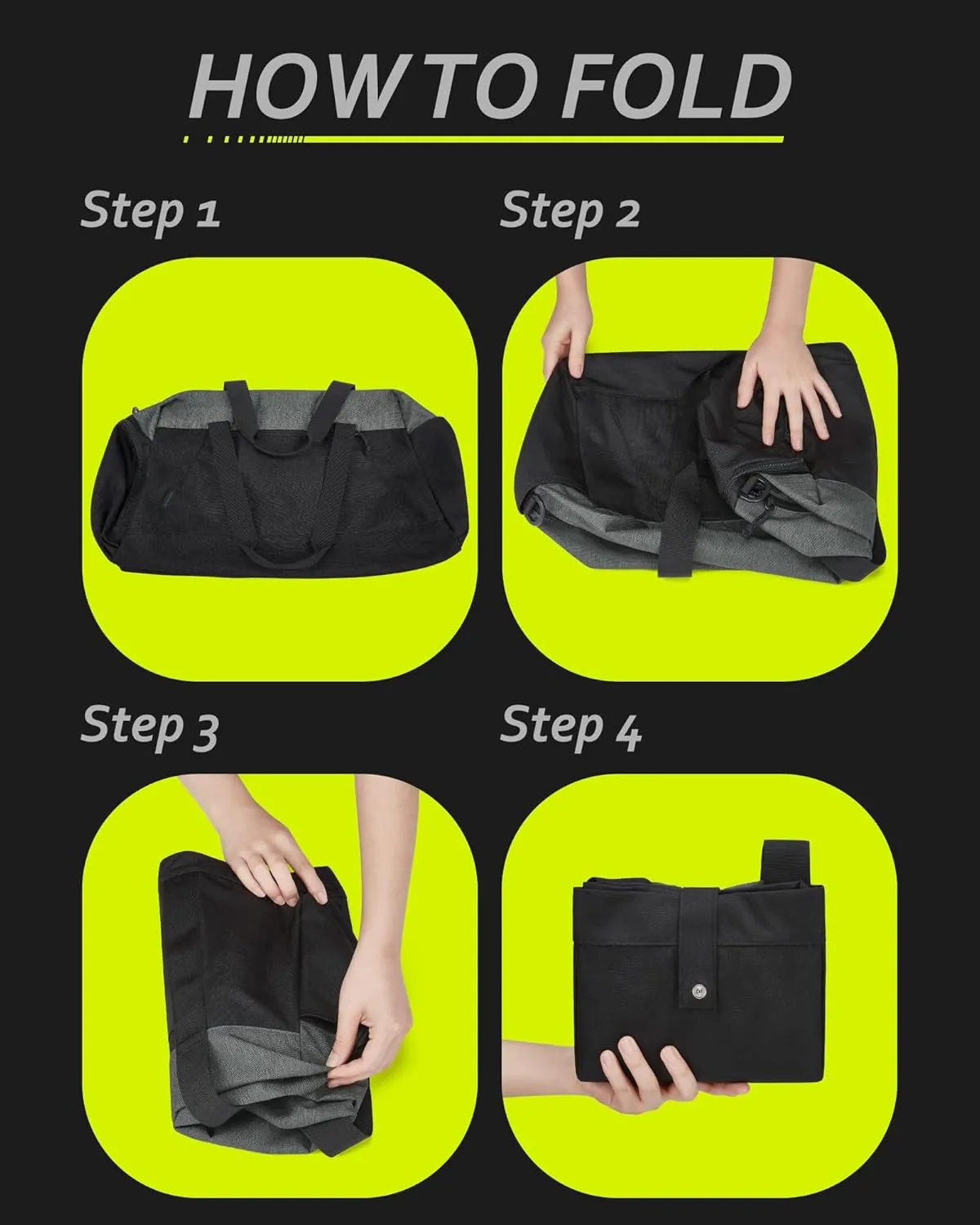 BAGSMART Gym Bags for Men Women, Foldable Travel Duffle Bag, Lightweight Weekender Duffel Bag With Shoe Compartment, Water Resistant Workout Duffle Sports Bag for Travel Yoga, Black