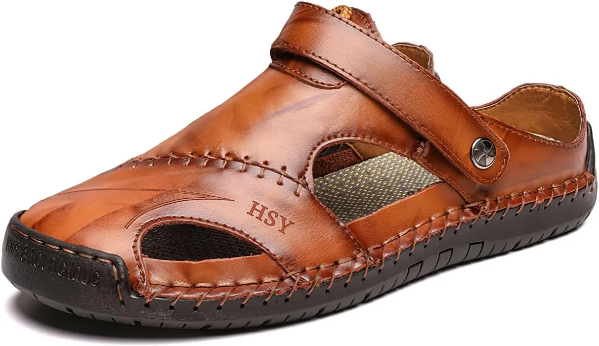 baobeijiadao Men's Outdoor Fisherman Shoes Closed Toe Handmade Leather Sandals Summer Slippers Sandal Walking Shoe