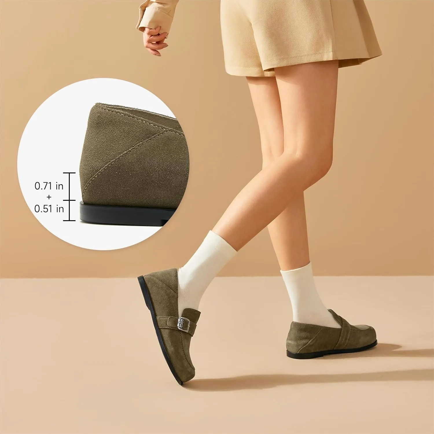 BEAU TODAY Suede Leather Loafers Women, Women’s Slip On Wide Width Loafers Flats Shoes, Footbed Comfortable Casual Dress Potato Shoes with Arch Support and Adjustable Buckle