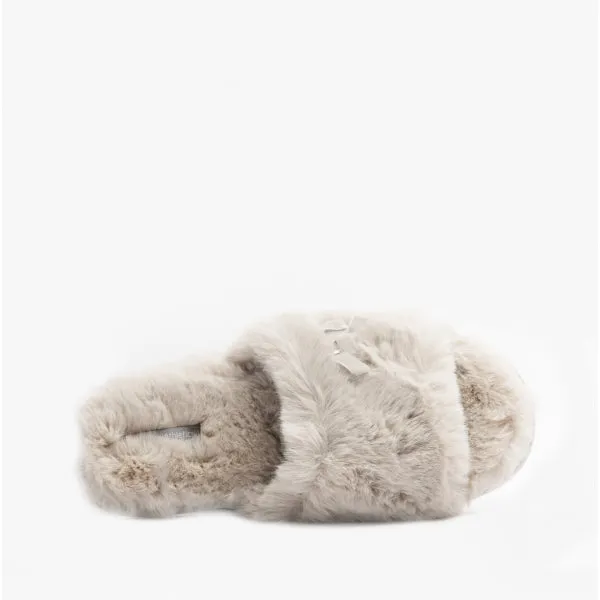 Bedroom Athletics RUBY Womens Faux Fur Slide Slippers Trace Grey