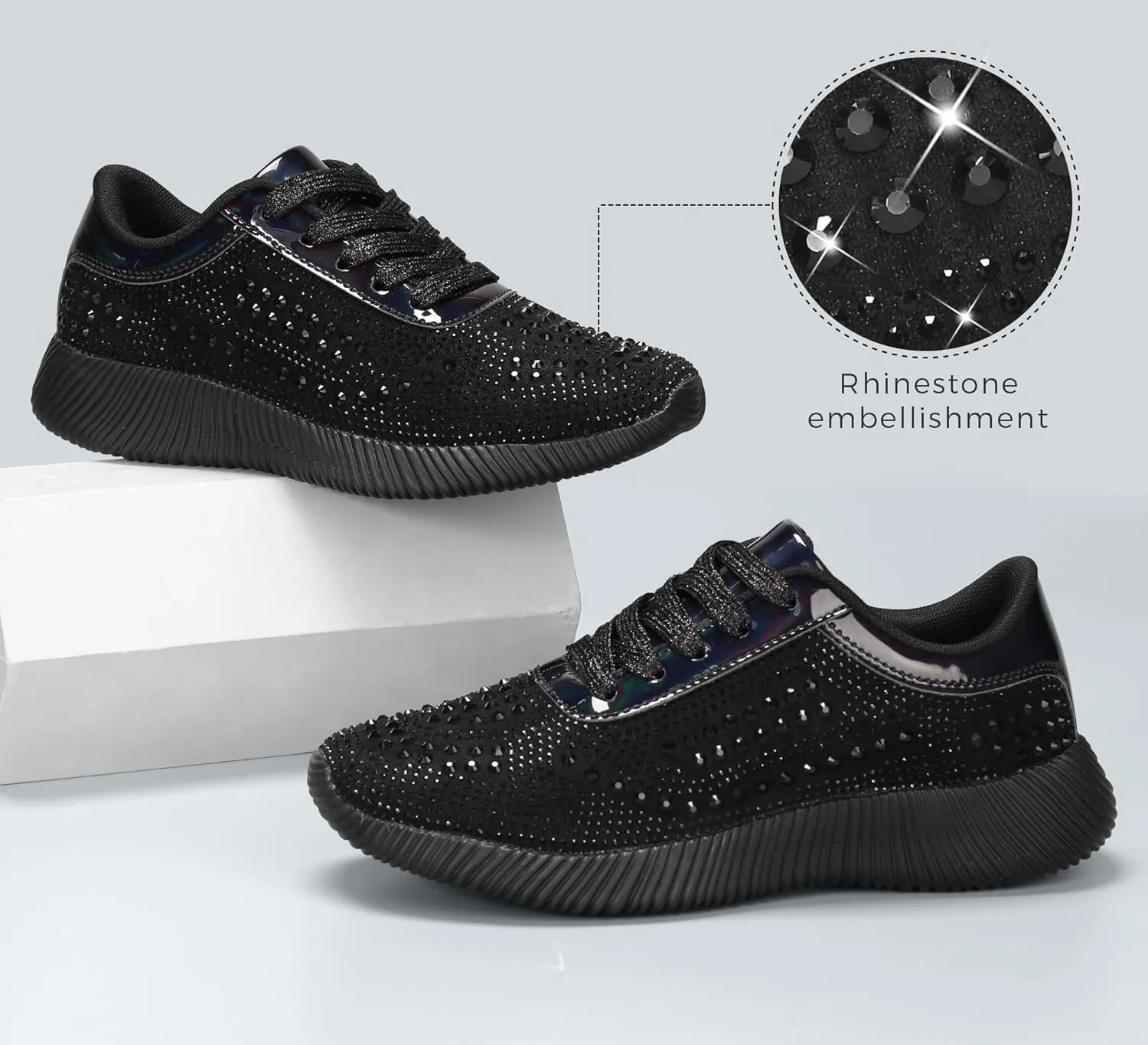 BELOS Women's Glitter Shoes Sparkly Lightweight Metallic Sequins Tennis Shoes Casual Retro Braided Walking Shoes