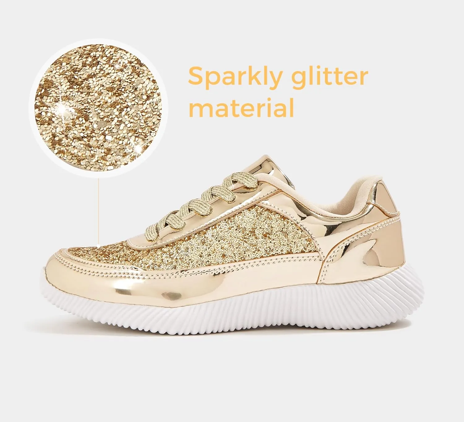 BELOS Women's Glitter Shoes Sparkly Lightweight Metallic Sequins Tennis Shoes Casual Retro Braided Walking Shoes