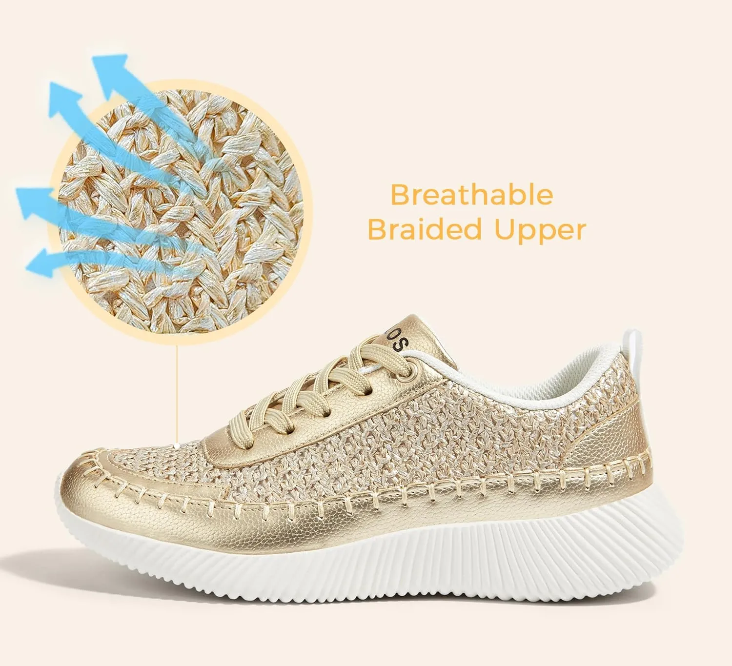 BELOS Women's Glitter Shoes Sparkly Lightweight Metallic Sequins Tennis Shoes Casual Retro Braided Walking Shoes