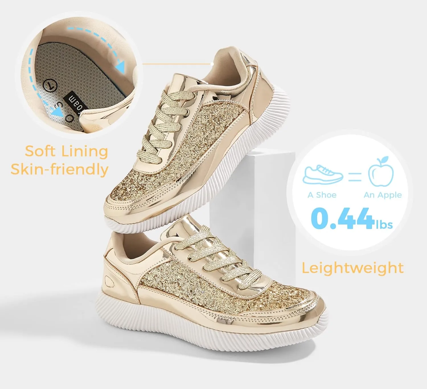 BELOS Women's Glitter Shoes Sparkly Lightweight Metallic Sequins Tennis Shoes Casual Retro Braided Walking Shoes