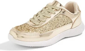 BELOS Women's Glitter Shoes Sparkly Lightweight Metallic Sequins Tennis Shoes Casual Retro Braided Walking Shoes