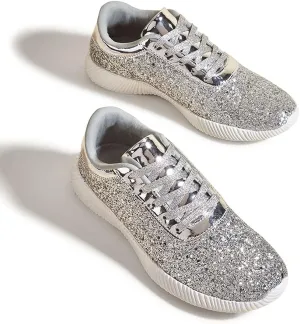 BELOS Women's Glitter Shoes Sparkly Lightweight Metallic Sequins Tennis Shoes Casual Retro Braided Walking Shoes